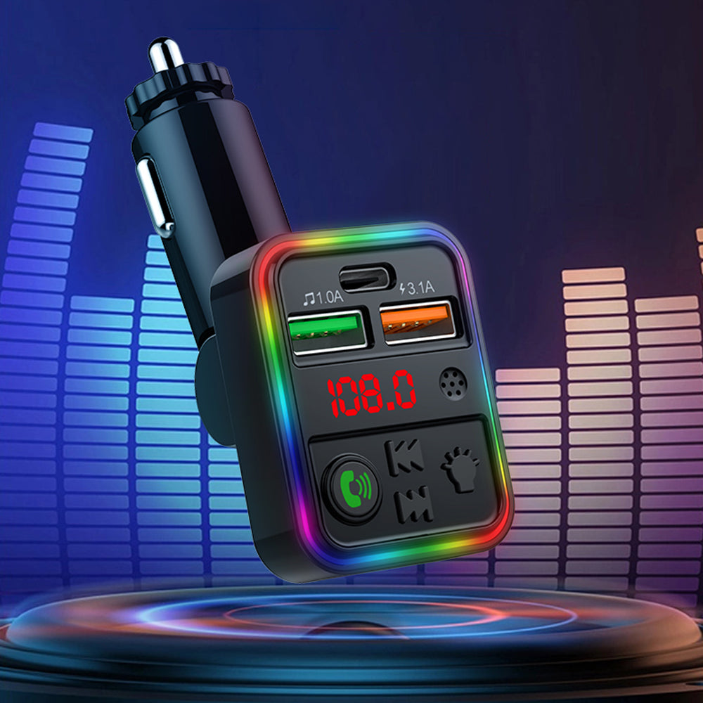 P18 Cigarette Lighter Bluetooth Car MP3 Music Player Hands-Free Calling Car Audio Device with 2USB, Type-C Port