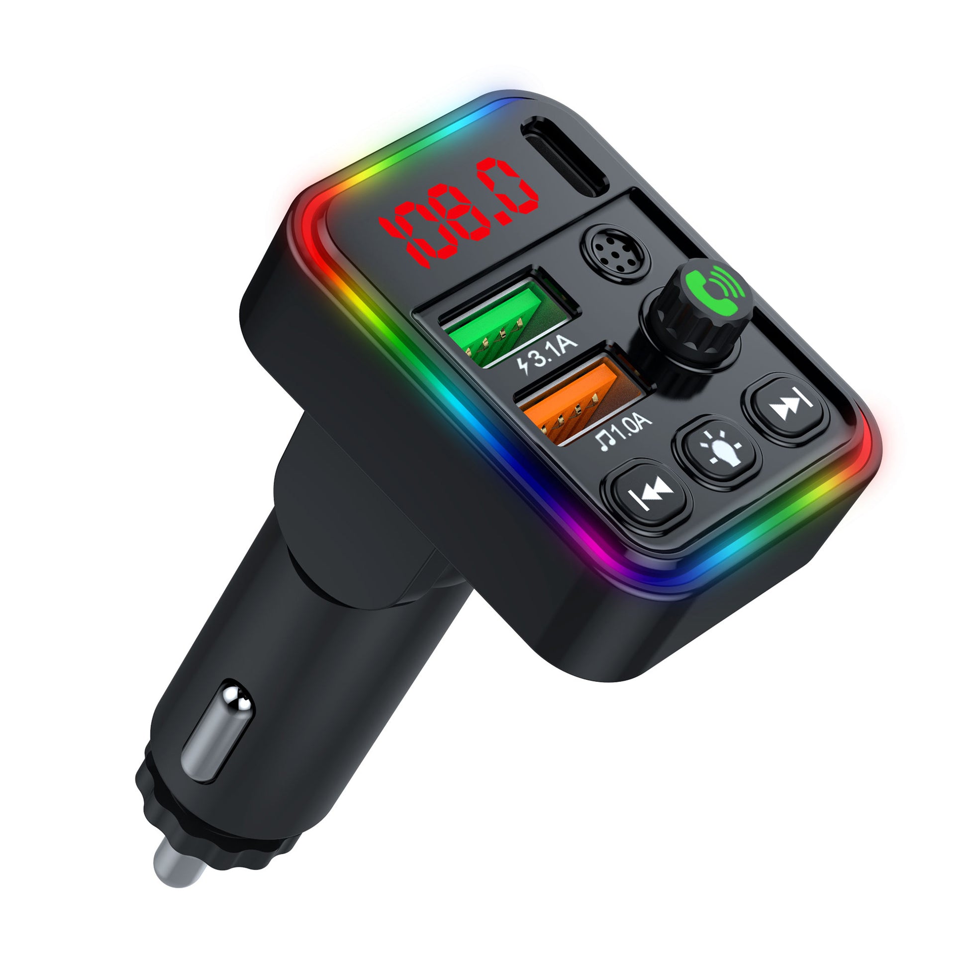 P19 Wireless 7-Colors LED Backlit Car MP3 Hands-Free Bluetooth Calling Car Audio Charger Support U Disk