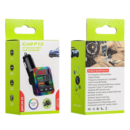 P19 Wireless 7-Colors LED Backlit Car MP3 Hands-Free Bluetooth Calling Car Audio Charger Support U Disk