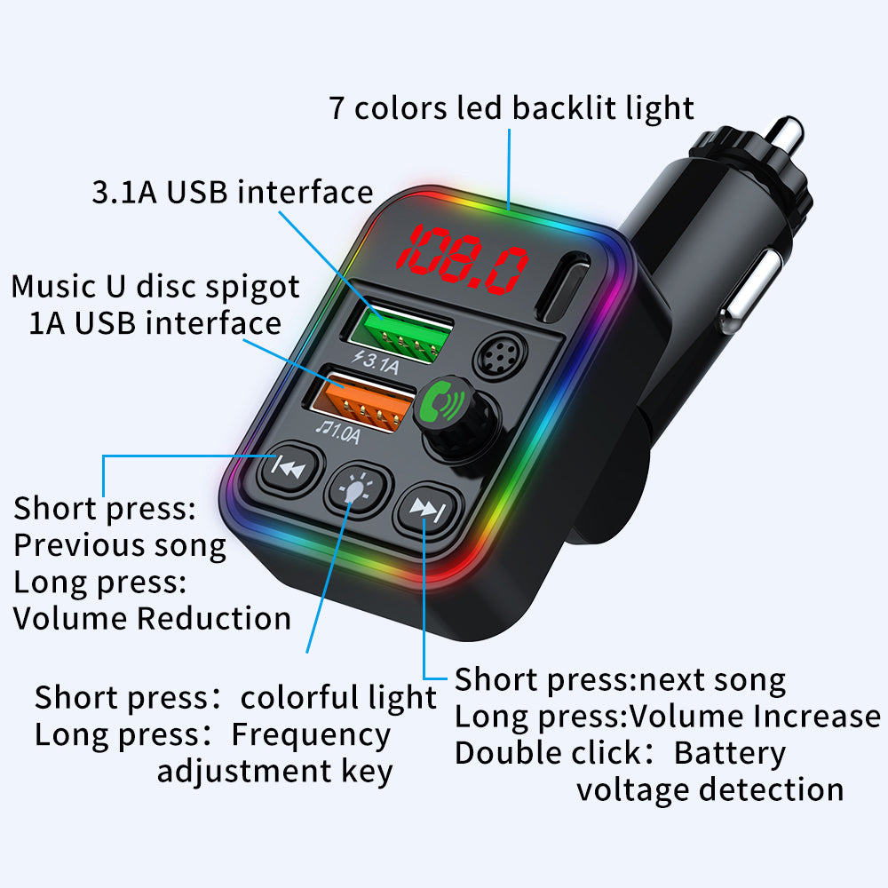 P19 Wireless 7-Colors LED Backlit Car MP3 Hands-Free Bluetooth Calling Car Audio Charger Support U Disk