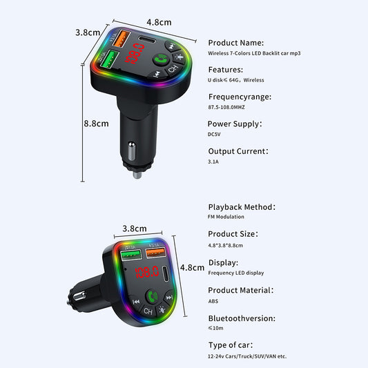 P20 Car Bluetooth Hands-Free Calling Car MP3 Audio Digital Display USB Car Charger with Dual USB Ports
