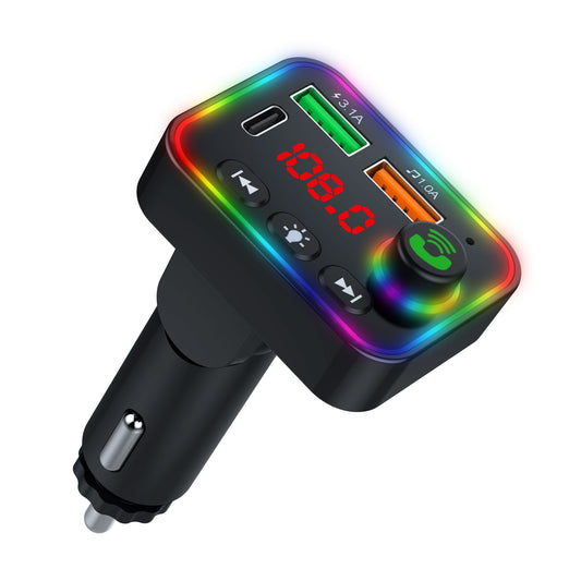 P4 Ambient Light Car MP3 Player FM Transmitter PD Fast Charger+3.1A Car Charger Support Bluetooth Hands-free Calling, U Disk