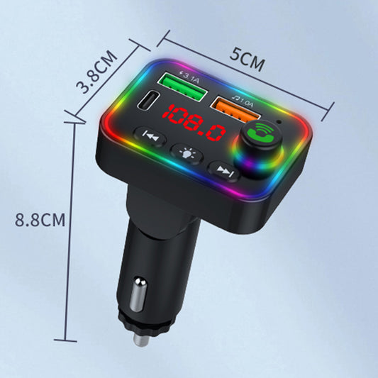 P4 Ambient Light Car MP3 Player FM Transmitter PD Fast Charger+3.1A Car Charger Support Bluetooth Hands-free Calling, U Disk