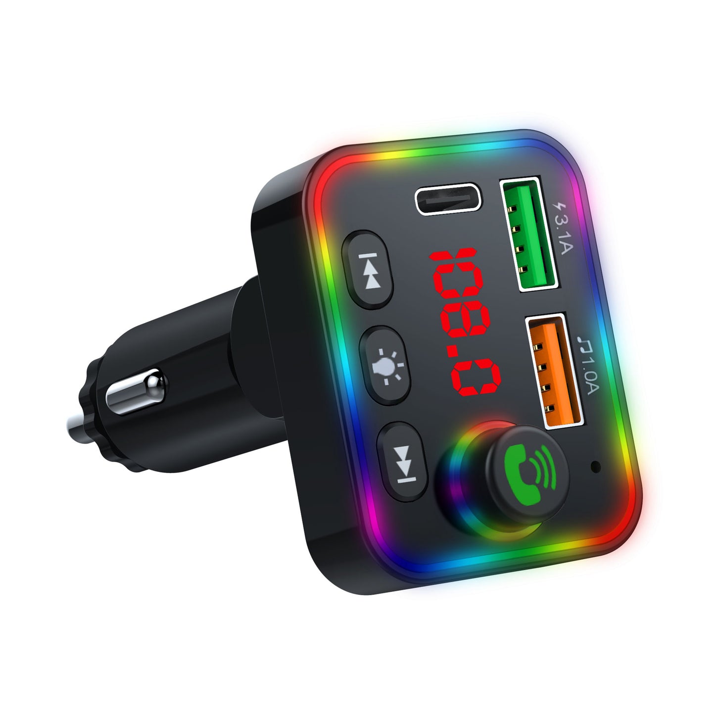 P4 Ambient Light Car MP3 Player FM Transmitter PD Fast Charger+3.1A Car Charger Support Bluetooth Hands-free Calling, U Disk