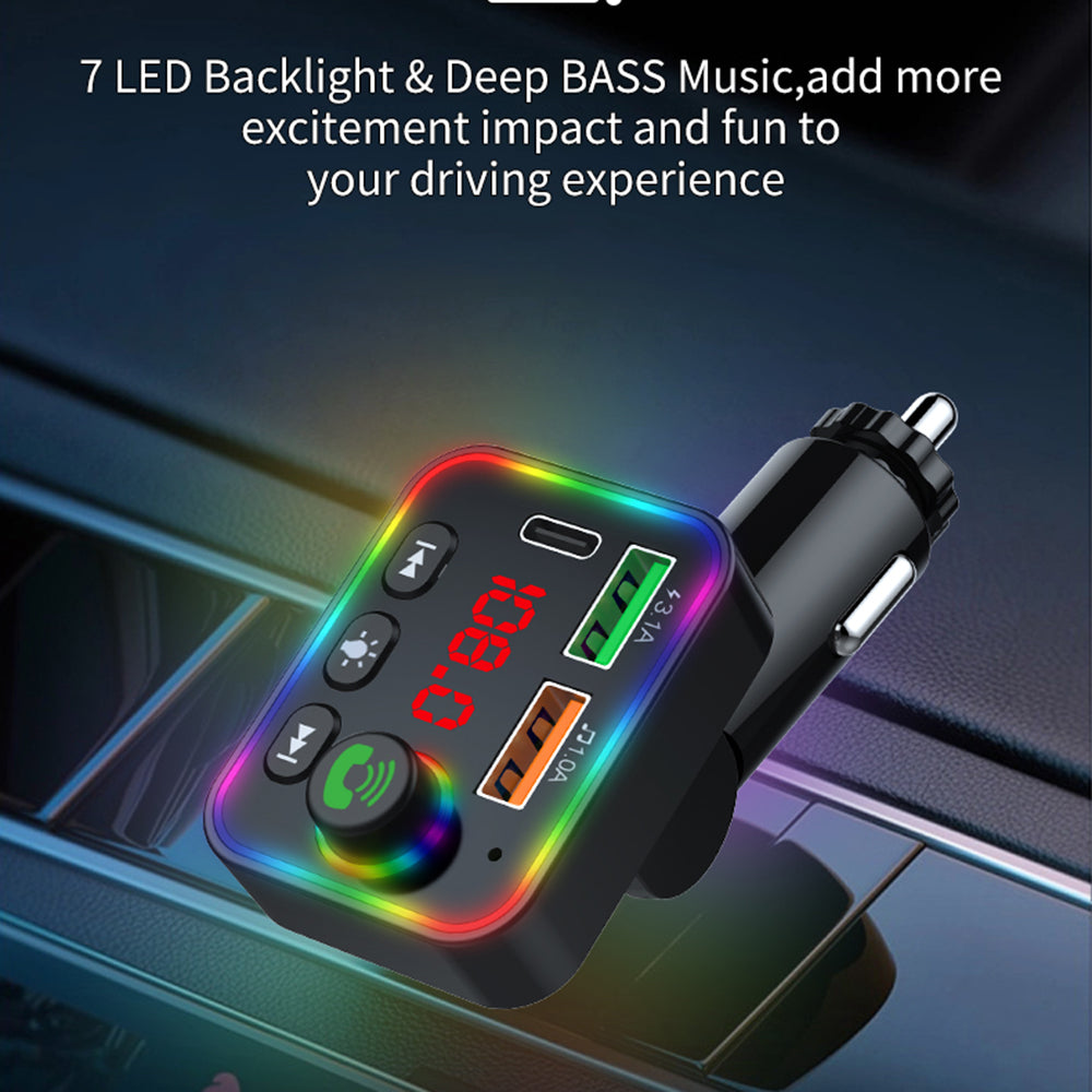 P4 Ambient Light Car MP3 Player FM Transmitter PD Fast Charger+3.1A Car Charger Support Bluetooth Hands-free Calling, U Disk