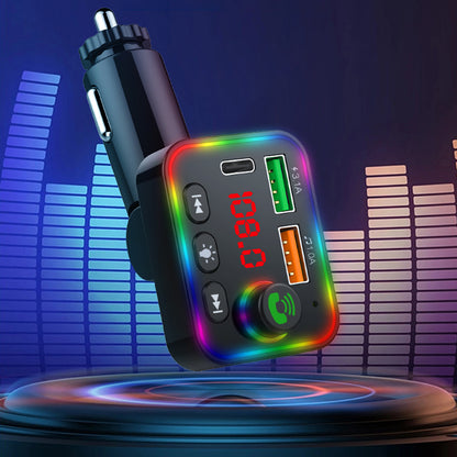 P4 Ambient Light Car MP3 Player FM Transmitter PD Fast Charger+3.1A Car Charger Support Bluetooth Hands-free Calling, U Disk