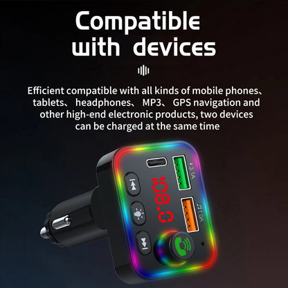 P4 Ambient Light Car MP3 Player FM Transmitter PD Fast Charger+3.1A Car Charger Support Bluetooth Hands-free Calling, U Disk