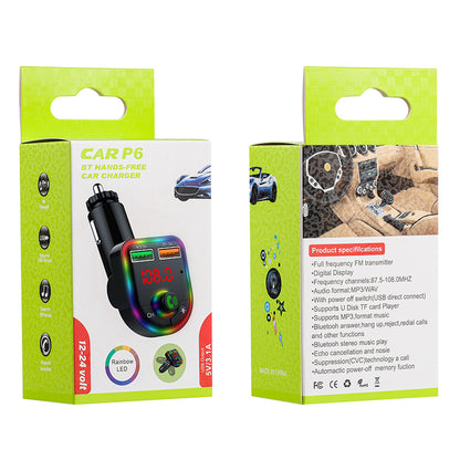 P6 Colorful Ambient Lights Car Charger Smart Bluetooth Calling Car Wireless MP3 Audio Device