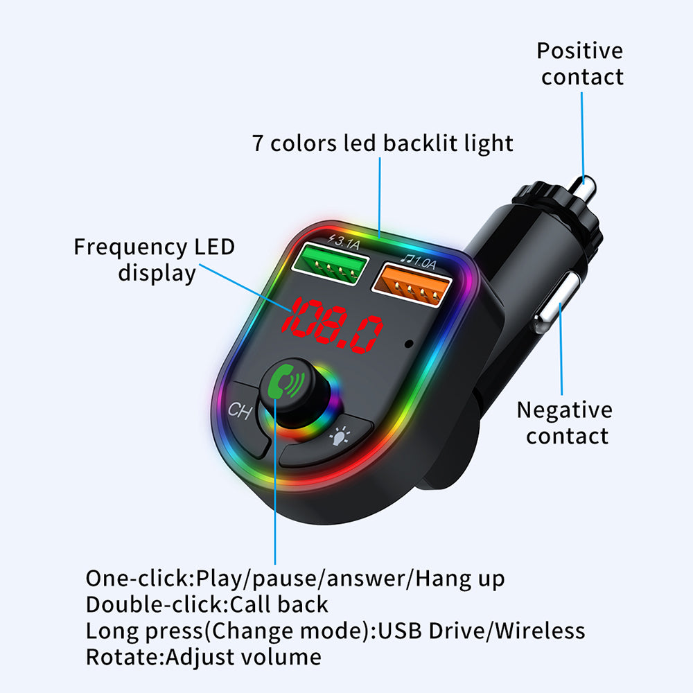 P6 Colorful Ambient Lights Car Charger Smart Bluetooth Calling Car Wireless MP3 Audio Device