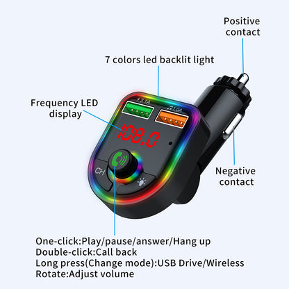 P6 Colorful Ambient Lights Car Charger Smart Bluetooth Calling Car Wireless MP3 Audio Device
