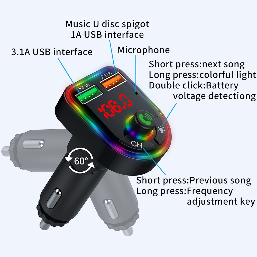 P6 Colorful Ambient Lights Car Charger Smart Bluetooth Calling Car Wireless MP3 Audio Device