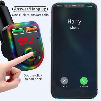 P6 Colorful Ambient Lights Car Charger Smart Bluetooth Calling Car Wireless MP3 Audio Device