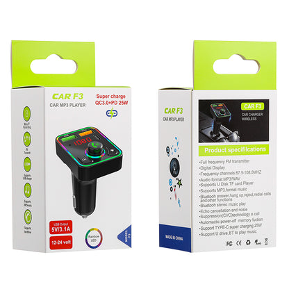 PDF3 PD / QC3.0 Fast Car Charger 7-Color Lights Hands-Free Bluetooth Calling MP3 Wireless Player