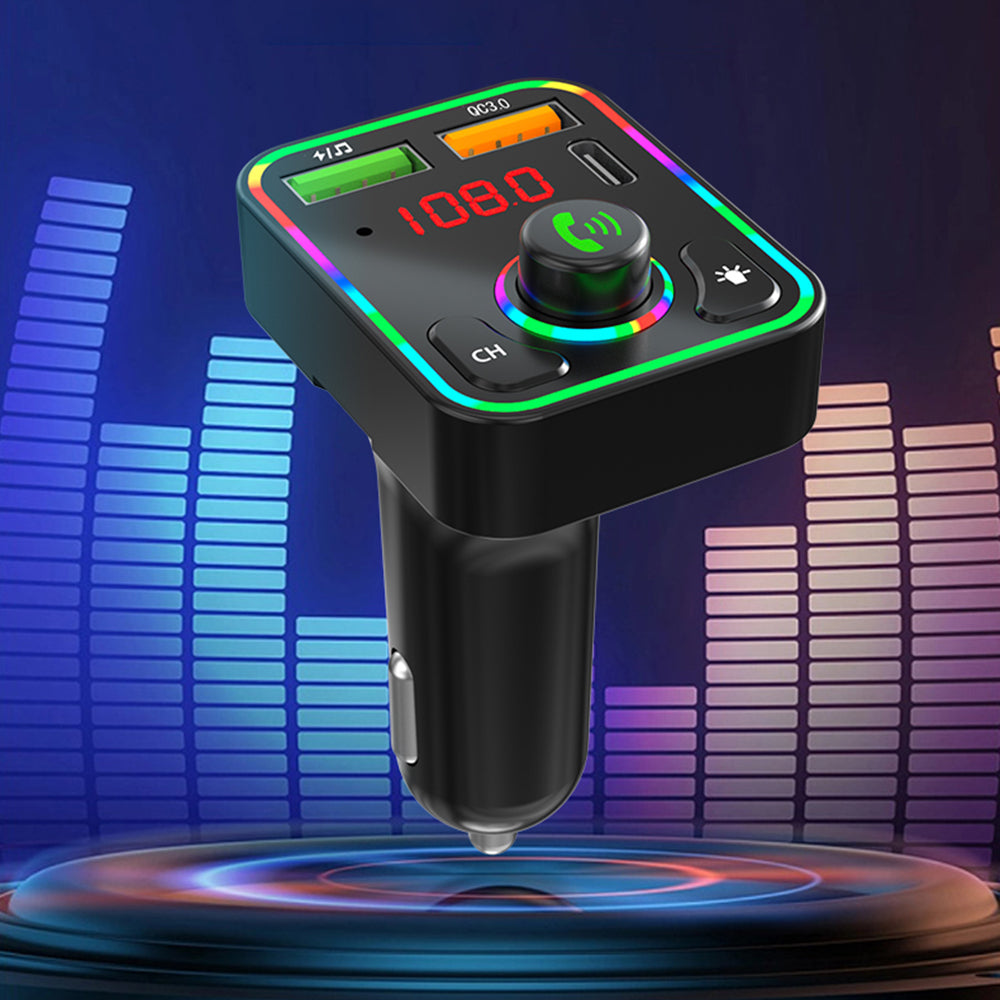 PDF3 PD / QC3.0 Fast Car Charger 7-Color Lights Hands-Free Bluetooth Calling MP3 Wireless Player