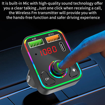 PDF3 PD / QC3.0 Fast Car Charger 7-Color Lights Hands-Free Bluetooth Calling MP3 Wireless Player