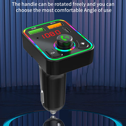 PDF3 PD / QC3.0 Fast Car Charger 7-Color Lights Hands-Free Bluetooth Calling MP3 Wireless Player