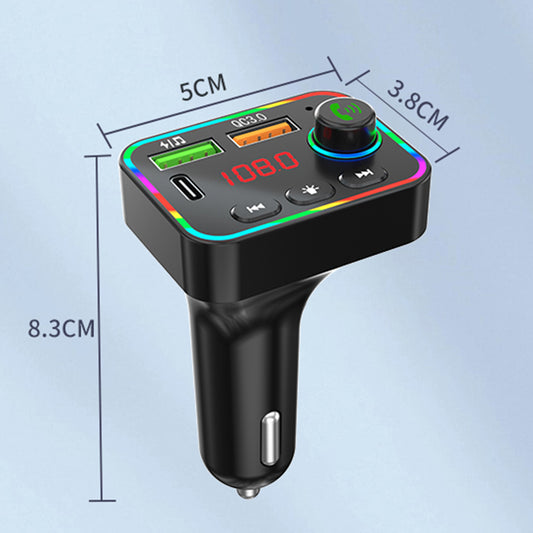 PDF4 Bluetooth 5.3 FM Transmitter 7-Color Led Lights MP3 Player PD 25W Fast Car Charger with Hands-Free Calls