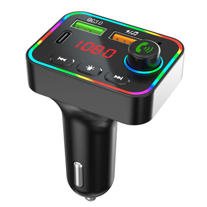 PDF4 Bluetooth 5.3 FM Transmitter 7-Color Led Lights MP3 Player PD 25W Fast Car Charger with Hands-Free Calls