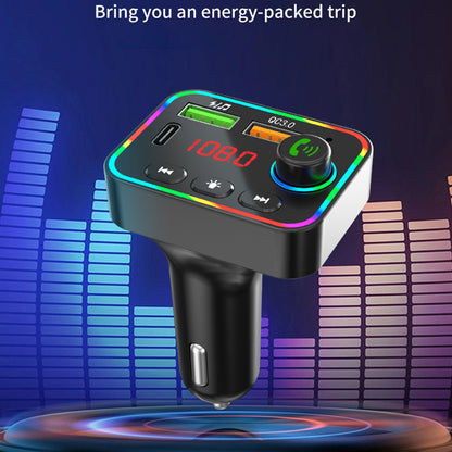 PDF4 Bluetooth 5.3 FM Transmitter 7-Color Led Lights MP3 Player PD 25W Fast Car Charger with Hands-Free Calls