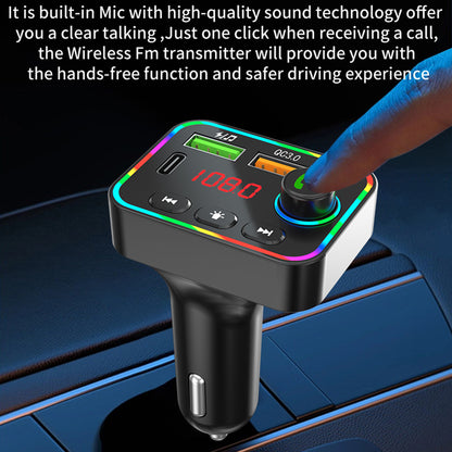 PDF4 Bluetooth 5.3 FM Transmitter 7-Color Led Lights MP3 Player PD 25W Fast Car Charger with Hands-Free Calls
