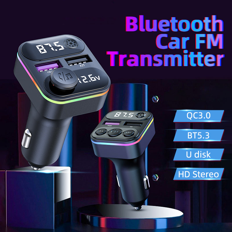 C37 Bluetooth FM Transmitter for Car QC3.0 20W Fast Charger LED Backlit Atmosphere Light MP3 Player