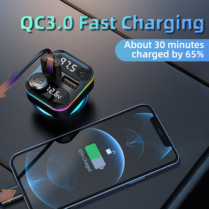 C37 Bluetooth FM Transmitter for Car QC3.0 20W Fast Charger LED Backlit Atmosphere Light MP3 Player