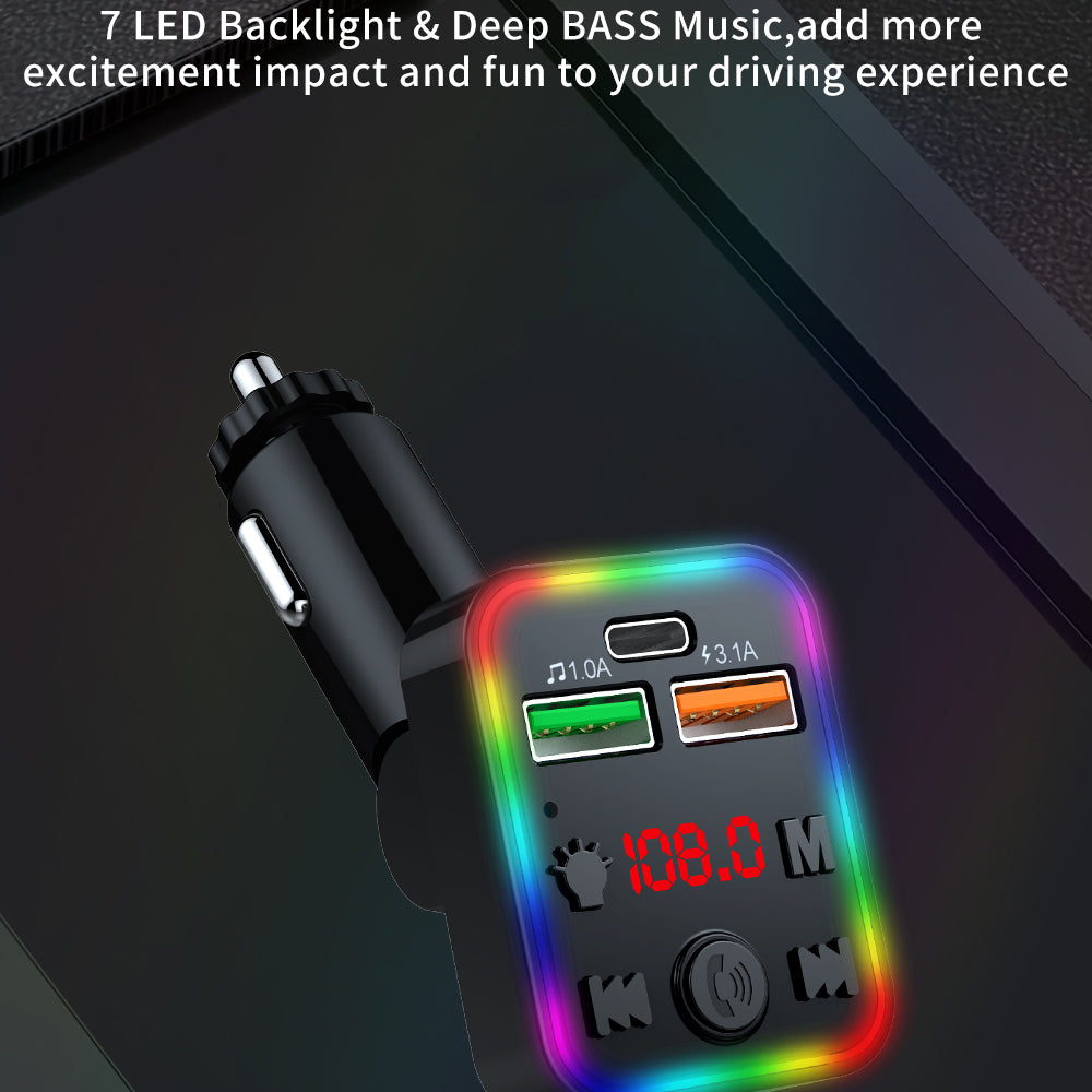 P22 Bluetooth FM Transmitter in-Car Adapter Support MP3 Player with USB Port and PD Car Charger