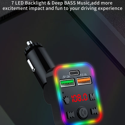 P22 Bluetooth FM Transmitter in-Car Adapter Support MP3 Player with USB Port and PD Car Charger