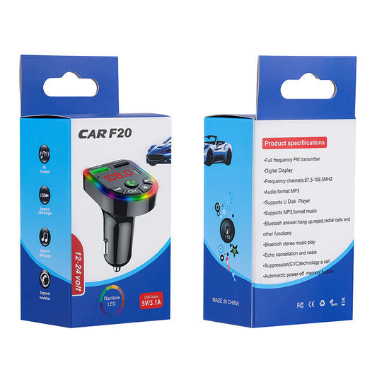 F20 Car Bluetooth FM Transmitter MP3 Player PD + Fast USB Charger Handsfree Car Kit Adapter