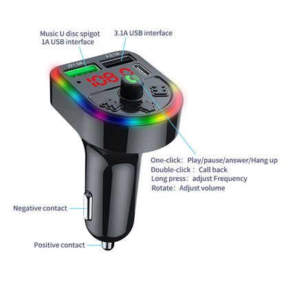 F21 Bluetooth Car Adapter Handsfree Call FM Transmitter HiFi Sound MP3 Music Player PD + USB Car Charger