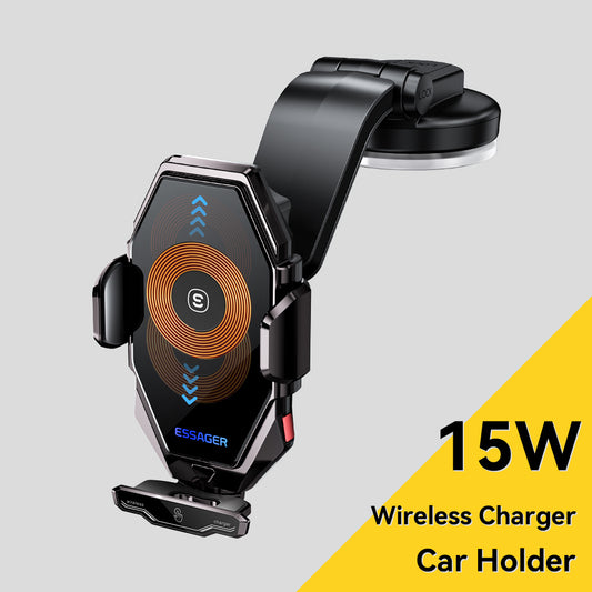 ESSAGER 15W Wireless Charger Phone Mount 360-Degree Rotating Dashboard Car Charger Holder