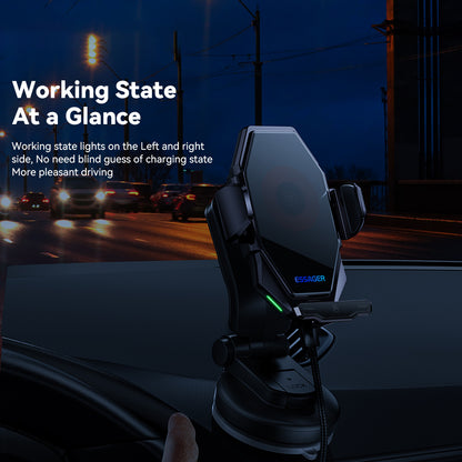 ESSAGER 15W Wireless Charger Phone Mount 360-Degree Rotating Dashboard Car Charger Holder