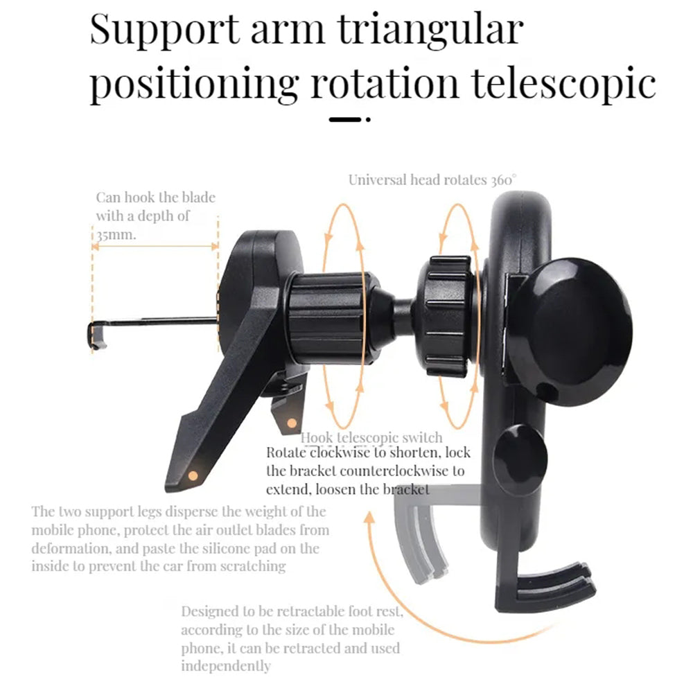 C2211 Air Vent Car Mount Phone Holder Three-point Support Air Outlet ABS+Metal Cellphone Stand Bracket