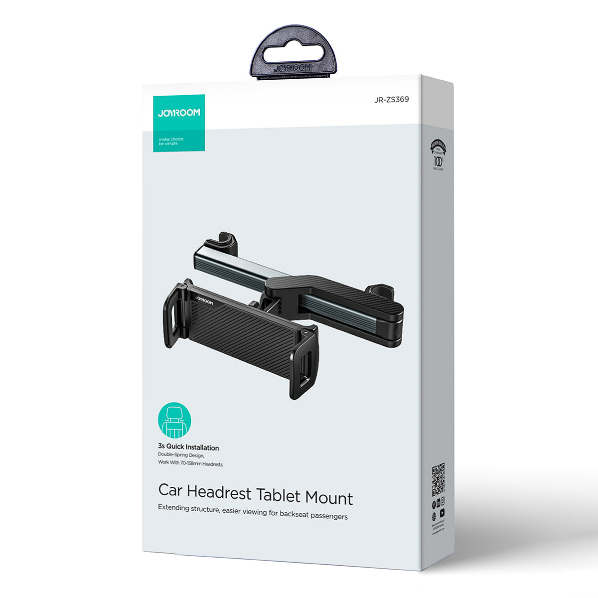 JOYROOM JR-ZS369 Car Seat Back Phone Tablet Holder 360-Degree Rotation Car Headrest Mount Phone Bracket