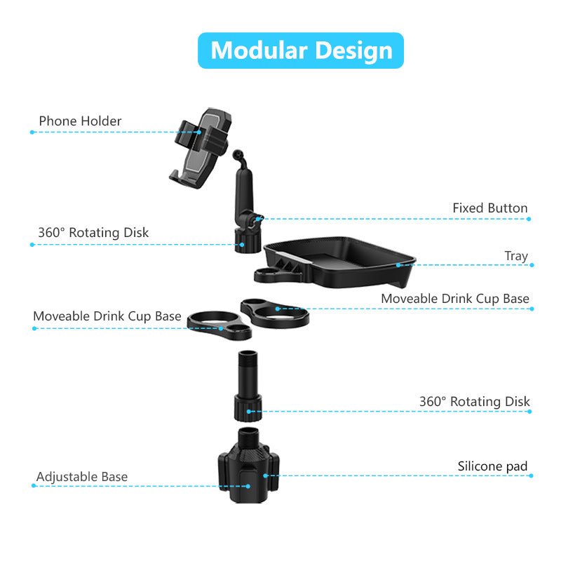 B06 Multifunctional Car Cup Holder Phone Mount Stand with Snacks Food Tray Table