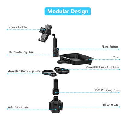 B06 Multifunctional Car Cup Holder Phone Mount Stand with Snacks Food Tray Table