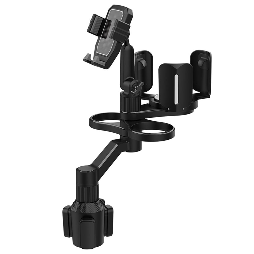 D04 Car Cup Holder Phone Mount with 2 Coffee Cup, Adjustable Snack Cup Rotating Cell Phone Car Mount Holder