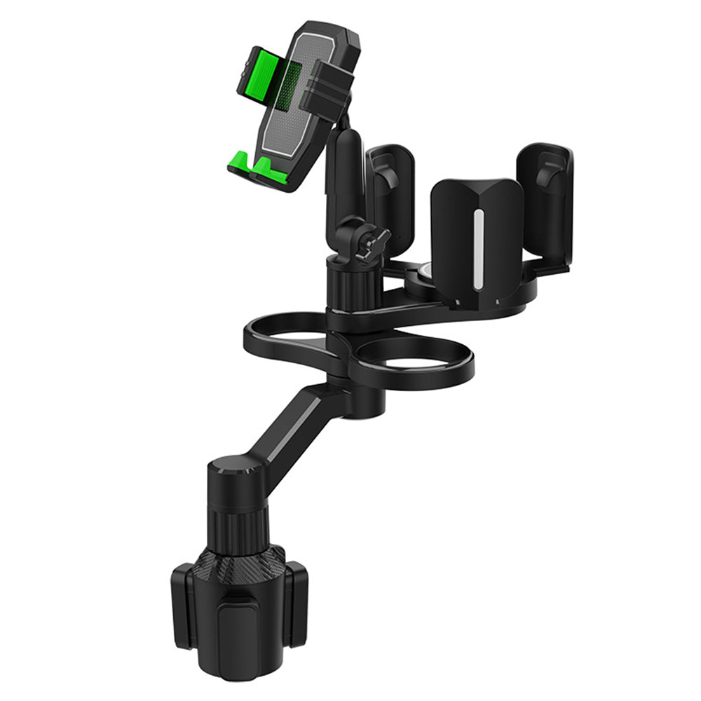 D04 Car Cup Holder Phone Mount with 2 Coffee Cup, Adjustable Snack Cup Rotating Cell Phone Car Mount Holder