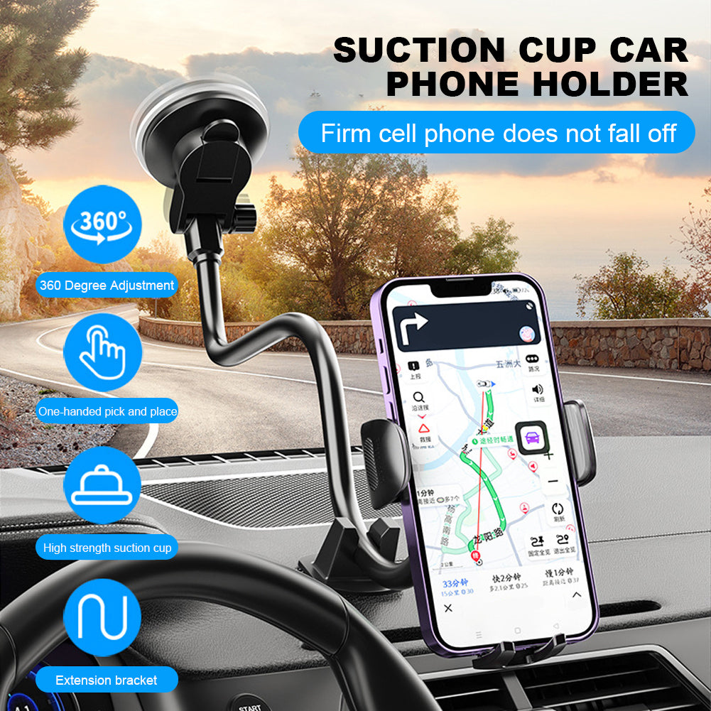 X034 Gen. 9th Multi-Function Suction Cup Car Phone Mount Windshield Flexible Extended Car Phone Clip Holder for Universal Truck Bus