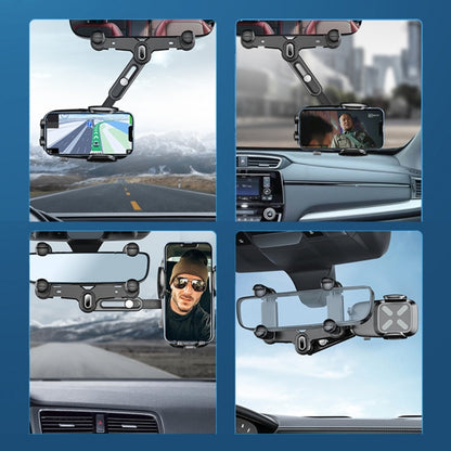 R010 Multifunctional Retractable Cell Phone Car Mount Universal Vehicle Rearview Mirror Phone Holder