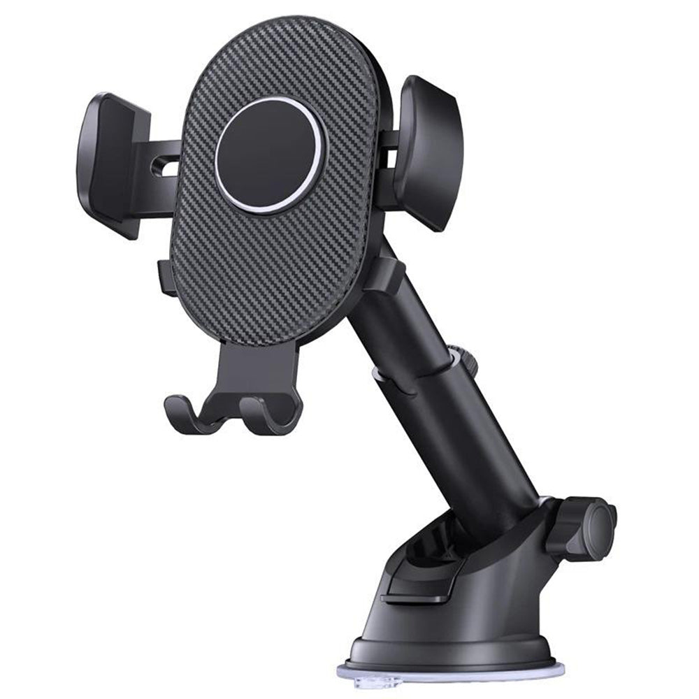 D40+105+K5 For Windshield / Dashboard Carbon Fiber Texture Car Suction Cup Telescopic Arm Phone Holder with Air Vent Clip