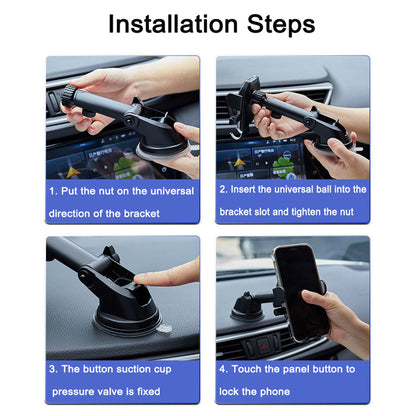 D40+105+K5 For Windshield / Dashboard Carbon Fiber Texture Car Suction Cup Telescopic Arm Phone Holder with Air Vent Clip
