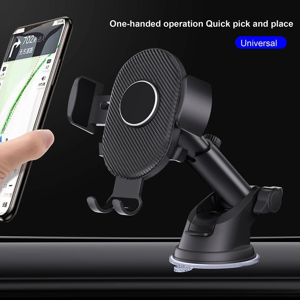 D40+105+K5 For Windshield / Dashboard Carbon Fiber Texture Car Suction Cup Telescopic Arm Phone Holder with Air Vent Clip