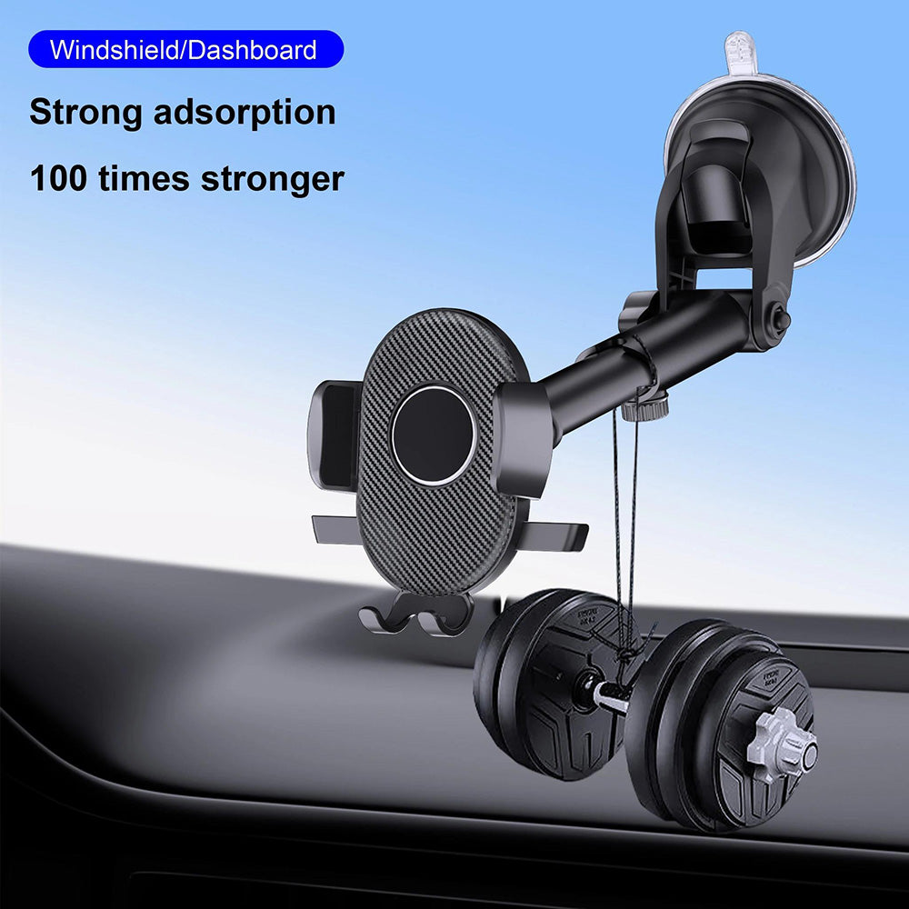 D40+105+K5 For Windshield / Dashboard Carbon Fiber Texture Car Suction Cup Telescopic Arm Phone Holder with Air Vent Clip