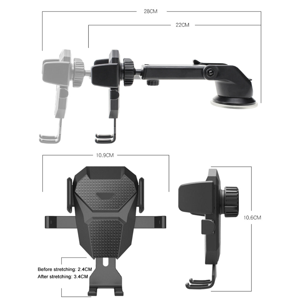 D25+105+K5 Telescopic Suction Cup Dashboard Phone Mount Air Vent Car Phone Holder Auto Locking Car Phone Clip