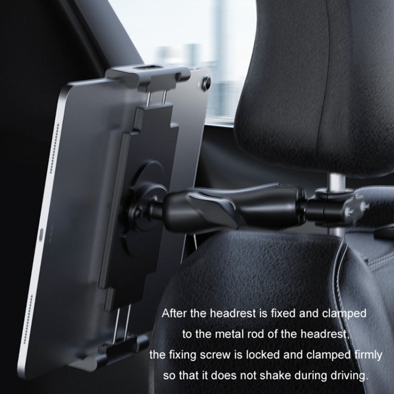 Car Headrest Metal Phone Mount Stretchable Car Seat Back Tablet Holder Compatible with 4.7-11 inch Cellphone, Tablets