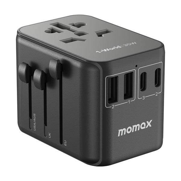 MOMAX 1-World 35W Universal PD Fast Charging Power Adapter Global Travel 5 Ports + AC Socket Converter