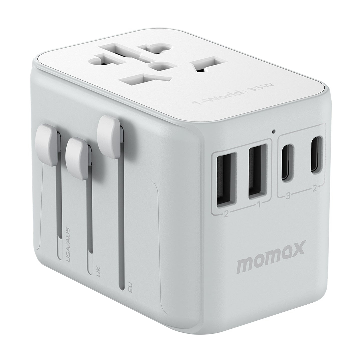 MOMAX 1-World 35W Universal PD Fast Charging Power Adapter Global Travel 5 Ports + AC Socket Converter
