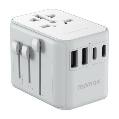 MOMAX 1-World 35W Universal PD Fast Charging Power Adapter Global Travel 5 Ports + AC Socket Converter