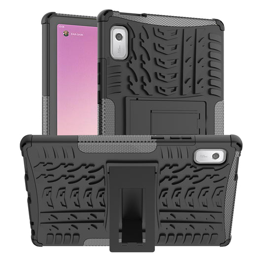 For Lenovo Tab M9 Tyre Pattern Kickstand Case PC+TPU Shockproof Tablet Cover